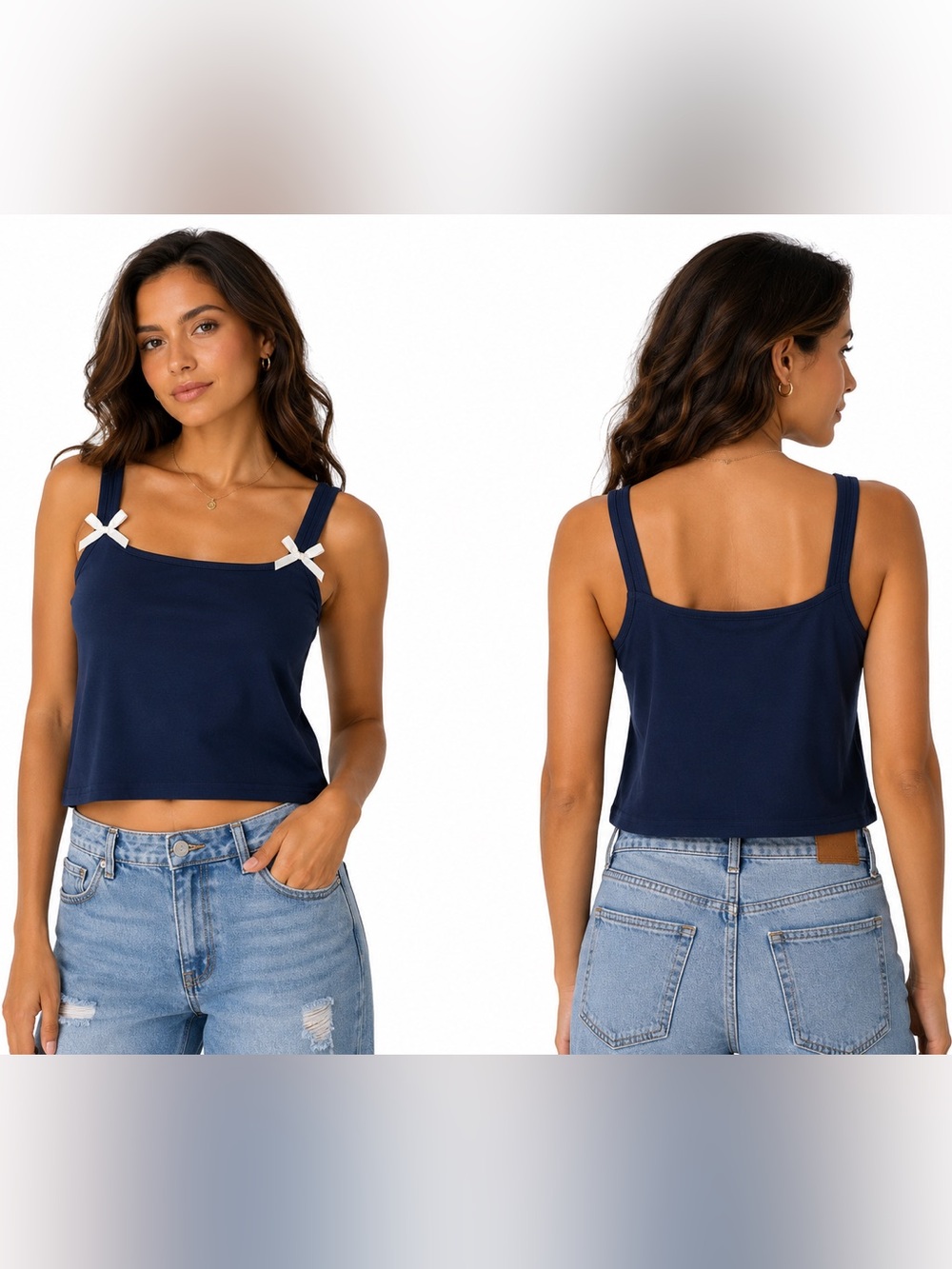 Navy Bow-Accent Tank Top - Women's